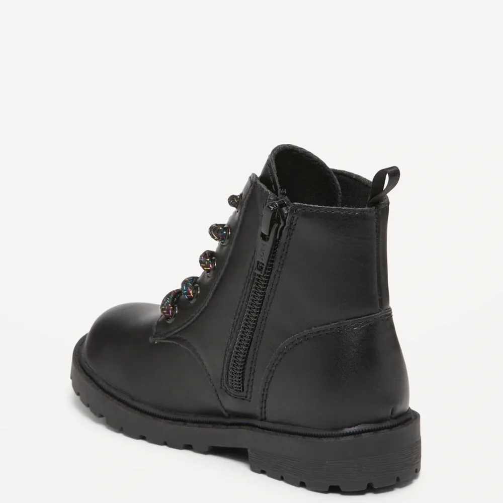 Toddler Girl’s Old Navy Faux-Leather Side-Zip Combo Boots Black size 9